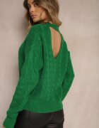 miss poem Pulover Verde închis cu decolteu la spate cu împletitură decorativă Torleana