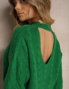 miss poem Pulover Verde închis cu decolteu la spate cu împletitură decorativă Torleana