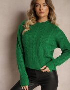 miss poem Pulover Verde închis cu decolteu la spate cu împletitură decorativă Torleana