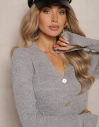 miss poem Rochie gri din tricot reiat mulată cu nasturi Mertina