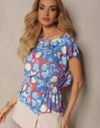 miss poem Top Albastru fără Mâneci cu Despicătură la Spate cu Legătură și Elastic Efiel