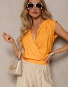 miss poem Top Portocaliu Casual din vâscoză cu fermoar cu decolteu petrecut Firoana