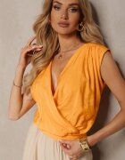 miss poem Top Portocaliu Casual din vâscoză cu fermoar cu decolteu petrecut Firoana