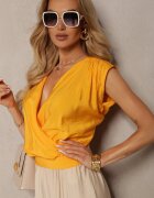 miss poem Top Portocaliu Casual din viscoză cu fermoar și decolteu petrecut Firoana