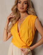 miss poem Top Portocaliu Casual din viscoză cu fermoar și decolteu petrecut Firoana