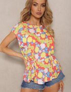 miss poem Top Portocaliu-Galben fără mâneci cu Decupaj la Spate cu Legătură și Elastic Efiel