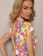 miss poem Top Portocaliu-Galben fără mâneci cu Decupaj la Spate cu Legătură și Elastic Efiel