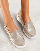  Mocasi Aurii din piele intoarsă ecologică cu platformă decorați cu o curelușă Adrancia
