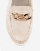  Mocasi Bej cu Lănțișor pe Platformă Înaltă Iracana