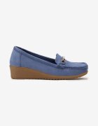  Mocasini albaștri cu cataramă decorativă cu zirconii pe pană Panire