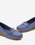 Mocasini albaștri cu cataramă decorativă cu zirconii pe pană Panire