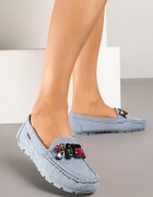  Mocasini albastru deschis cu branț din piele naturală Veso