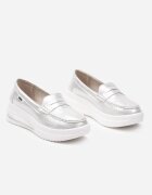  Mocasini argintii din piele întoarsă ecologică cu platformă decorate cu baretă Adrancia