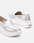  Mocasini argintii din piele întoarsă ecologică cu platformă decorate cu baretă Adrancia