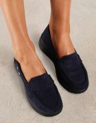  Mocasini Bleumarin din eco-piele întoarsă pe platformă decorați cu o baretă Adrancia