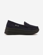  Mocasini Bleumarin din eco-piele întoarsă pe platformă decorați cu o baretă Adrancia