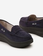  Mocasini Bleumarin din eco-piele întoarsă pe platformă decorați cu o baretă Adrancia
