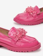  Mocasini Fucsia cu Branț din Piele Naturală Kanaya