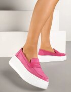  Mocasini Fucsia din Piele Naturală cu Platformă Eleanine