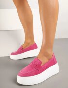  Mocasini Fucsia din Piele Naturală cu Platformă Eleanine