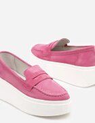  Mocasini Fucsia din Piele Naturală cu Platformă Eleanine