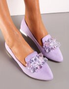  Mocasini Mov cu toc decorativ cu Cristale Monse