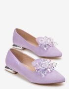  Mocasini Mov cu toc decorativ cu Cristale Monse
