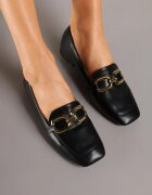  Mocasini Negre Elegante cu toc plat cu cataramă Lorenme