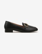  Mocasini Negre Elegante cu toc plat cu cataramă Lorenme