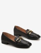  Mocasini Negre Elegante cu toc plat cu cataramă Lorenme