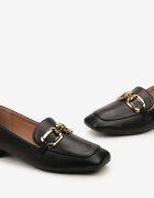  Mocasini Negre Elegante cu toc plat cu cataramă Lorenme