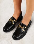  Mocasini Negri cu Talpă Plată Decorați cu Cataramă Relabra