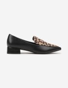  Mocasini negri leopard cu vârf ascuțit și toc jos Tillea