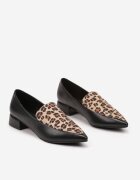  Mocasini negri leopard cu vârf ascuțit și toc jos Tillea
