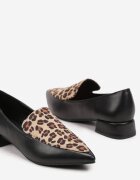  Mocasini negri leopard cu vârf ascuțit și toc jos Tillea