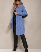 moni&co Cardigan Albastru cu Croială Lungă cu Glugă și Buzunare Oricyna