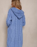 moni&co Cardigan Albastru cu Croială Lungă cu Glugă și Buzunare Oricyna