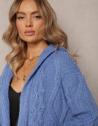 moni&co Cardigan Albastru cu Croială Lungă cu Glugă și Buzunare Oricyna