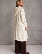 moni&co Cardigan Bej deschis lung cu glugă și buzunare Oricyna