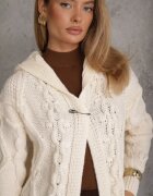 moni&co Cardigan Bej deschis lung cu glugă și buzunare Oricyna