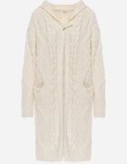 moni&co Cardigan Bej deschis lung cu glugă și buzunare Oricyna