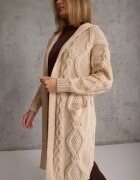 moni&co Cardigan Bej Lung cu Glugă și Buzunare Oricyna
