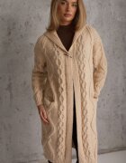 moni&co Cardigan Bej Lung cu Glugă și Buzunare Oricyna