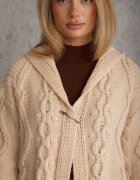 moni&co Cardigan Bej Lung cu Glugă și Buzunare Oricyna