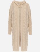 moni&co Cardigan Bej Lung cu Glugă și Buzunare Oricyna