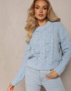 moni&co Pulover Albastru Împletit Gros cu Lână și Bumbac Bavime