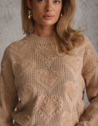 moni&co Pulover Bej Clasic cu împletitură cu inimi și manșete Miadove