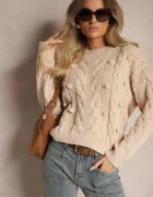 moni&co Pulover Bej cu Lână și Viscoză Decorat cu gofraj și mărgele Vaiannae