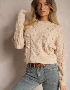 moni&co Pulover Bej cu Lână și Viscoză Decorat cu gofraj și mărgele Vaiannae