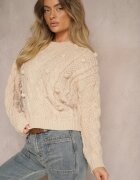 moni&co Pulover Bej cu Lână și Viscoză Decorat cu gofraj și mărgele Vaiannae